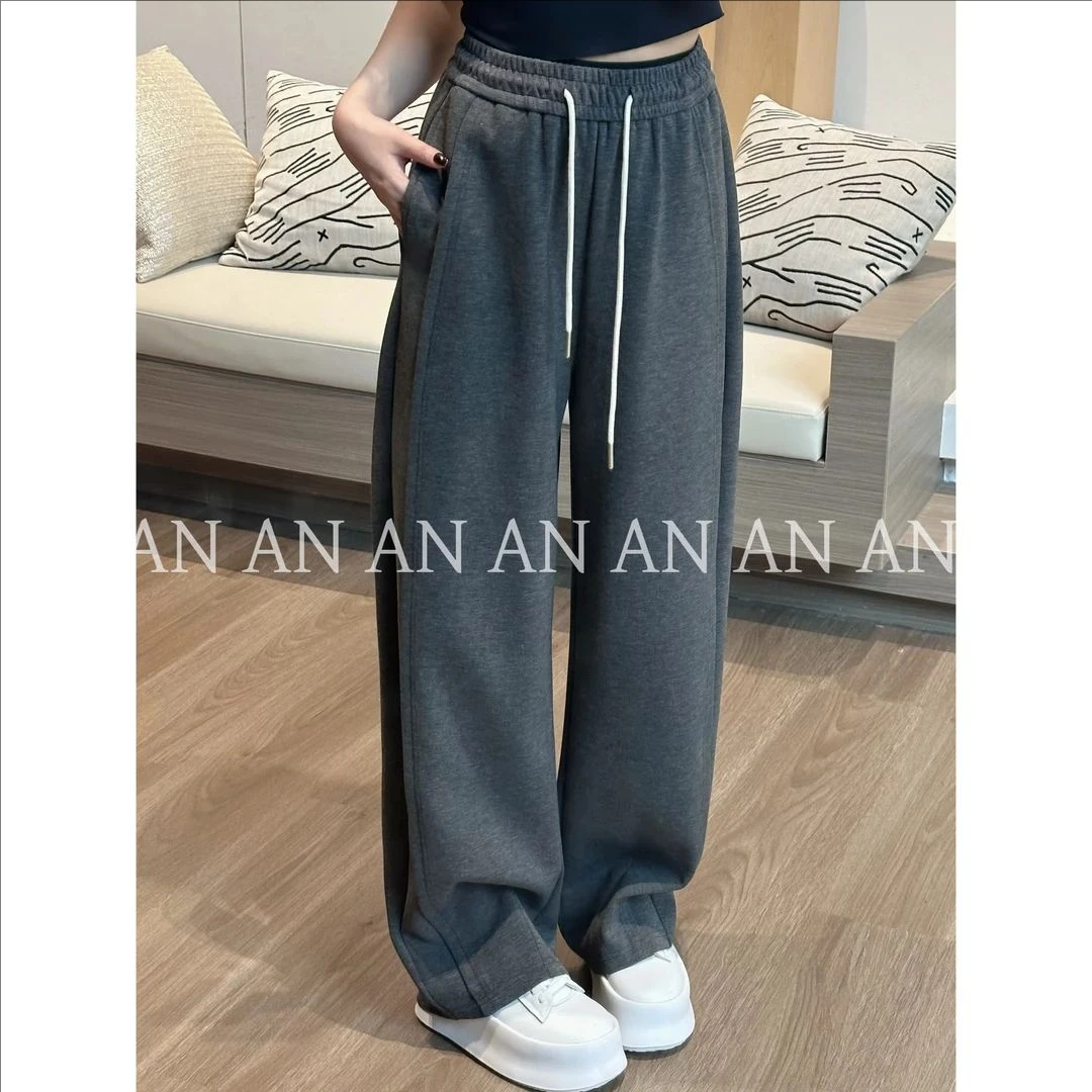 大码胖mm秋季高腰显瘦垂感休闲裤女2025年新款松紧腰线条阔腿卫裤