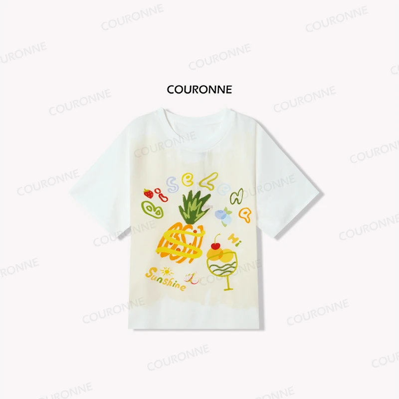 【菠萝汽水】夏天穿搭宽松卡通图案短袖T恤上衣禅意气质款女装33767