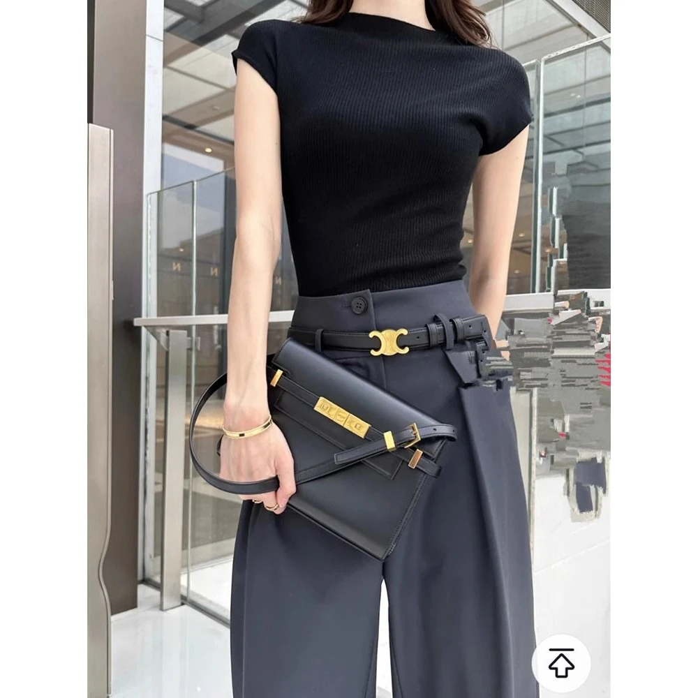 哥弟阿玛施正品艾兰朵灰色短袖恤女春秋季秋款针织内搭打底衫黑色