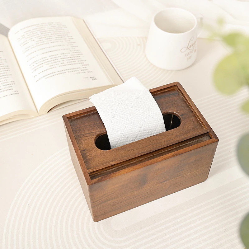 北美黑胡桃直角桌面纸巾收纳盒-21*13*11cm