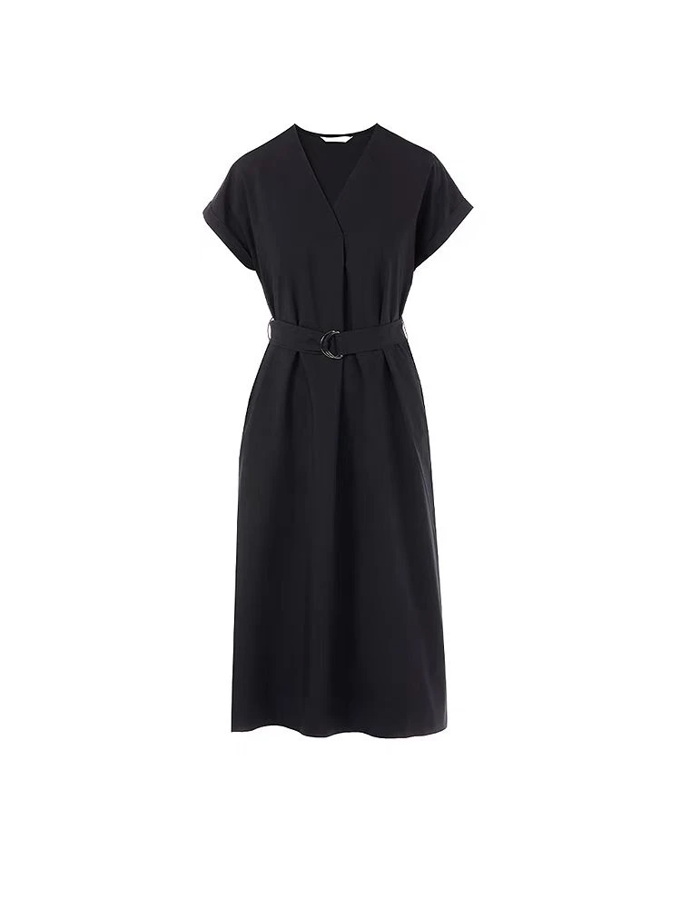 AQY 00311夏季新款法式气质V领收腰显瘦短袖连衣裙