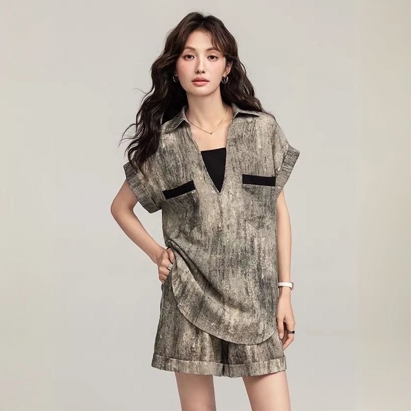 2025年时尚夏季新款名媛气质短裤套装女宽松休闲薄款减龄两件套潮