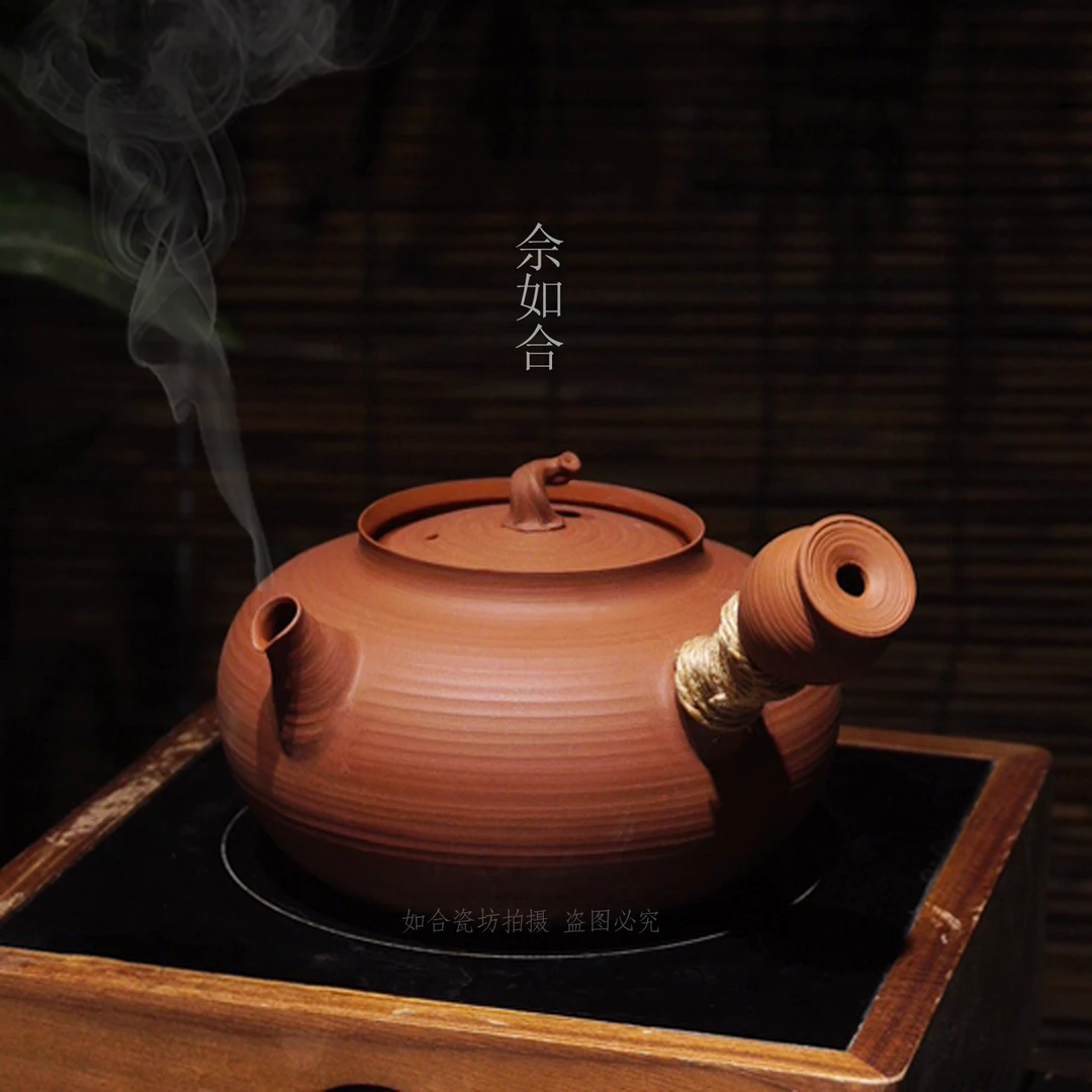 500毫升小号清风红泥煮水壶跳盖明火电陶炉潮汕砂铫薄胎家用户外