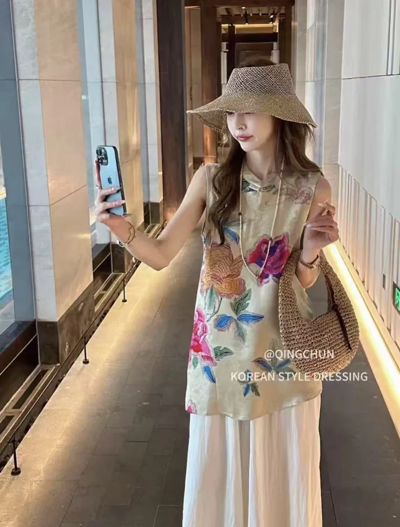 文艺国风常规韩版薄款女装夏季夏装时尚上衣显瘦无袖