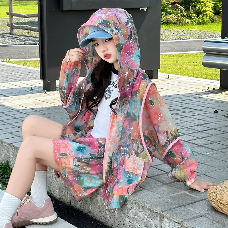 女童防晒衣套装夏装2025新款儿童大童休闲上衣时髦遮阳外套两件套