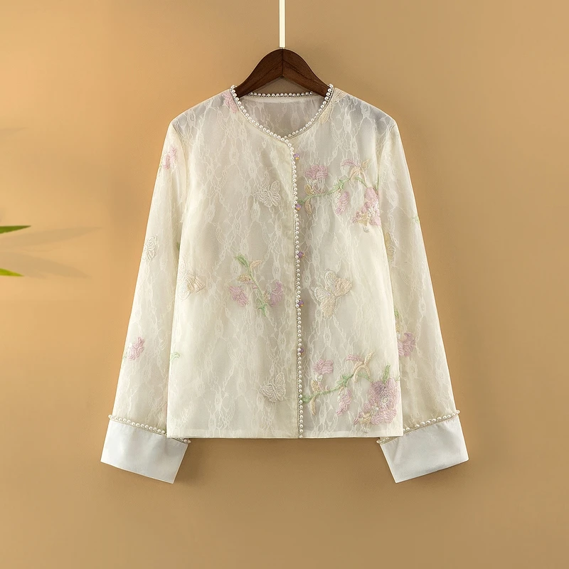 【珠蝶】春季2025新款新中式宽松外套国风女装春夏钉珠绣花薄款上衣