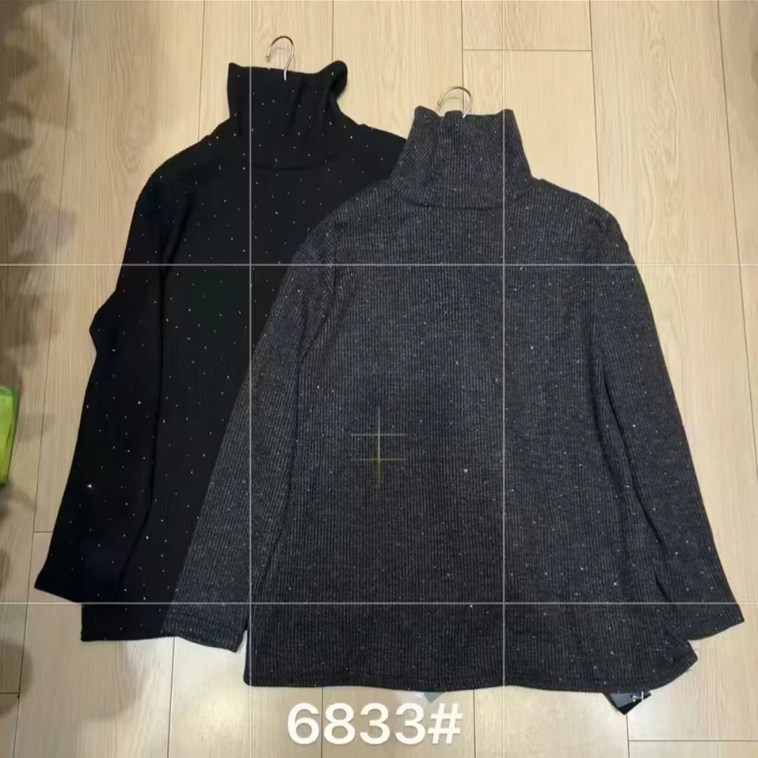 秋冬新款净版纯色百搭烫钻星空高领显瘦T恤