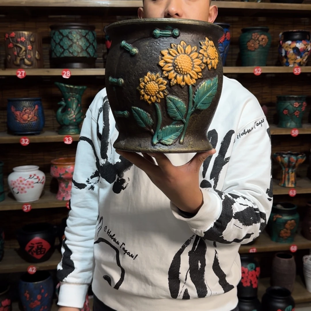 带孔高端浮雕花盆高度+口径21-21