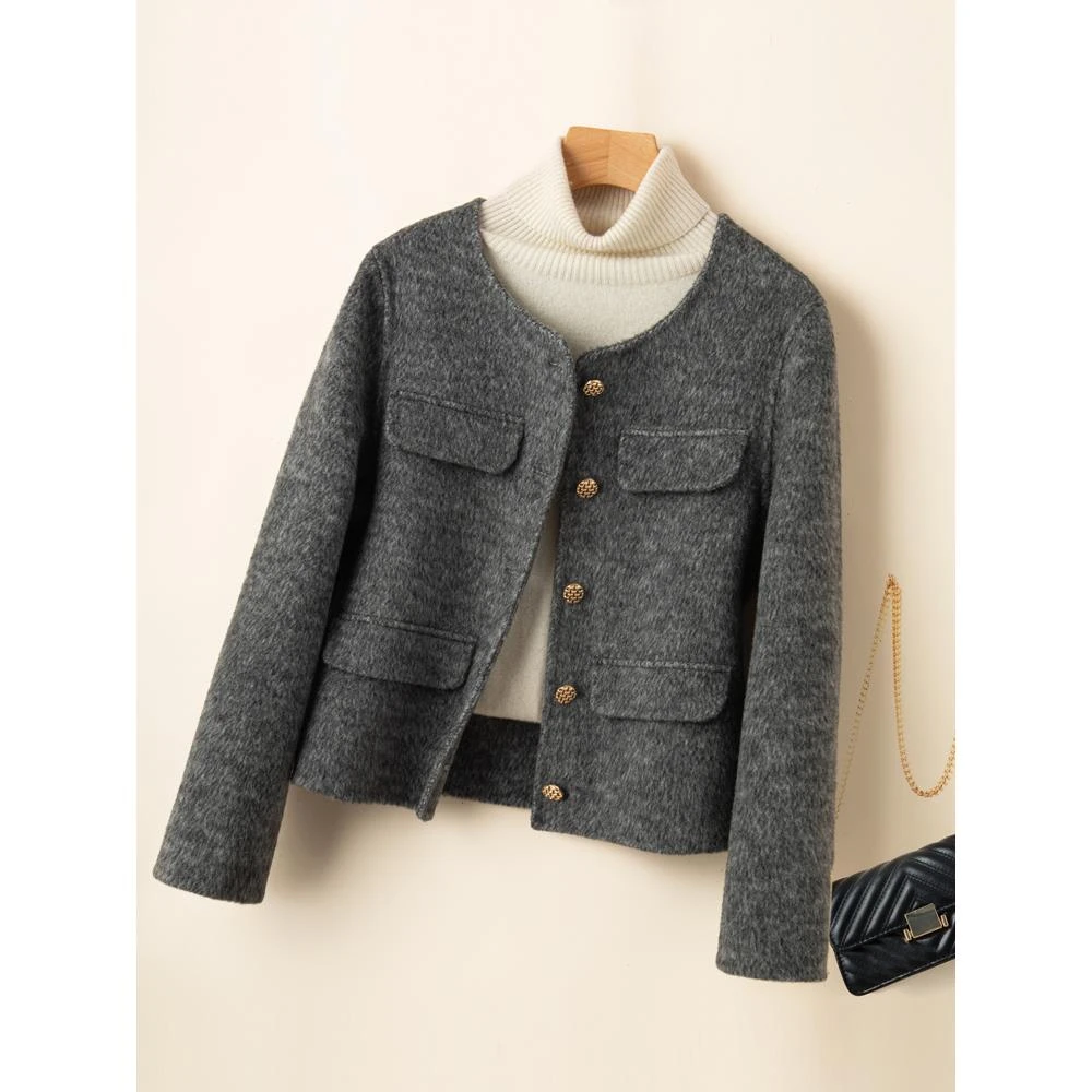 秋冬淡季双面女式加厚圆领短款韩式小款外套