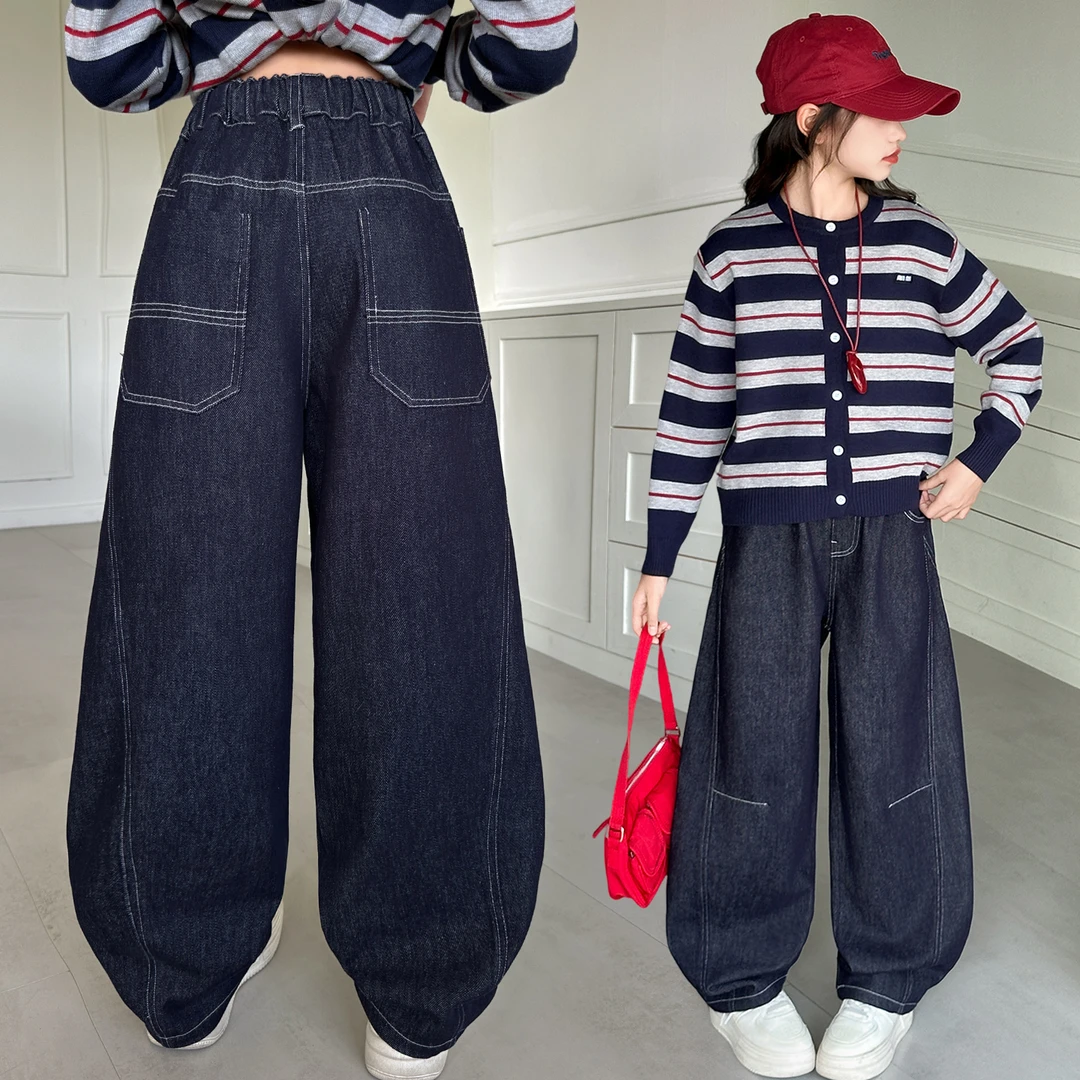 女童牛仔裤子秋季新款儿童洋气直筒春秋中大童宽松休闲老爹裤子潮