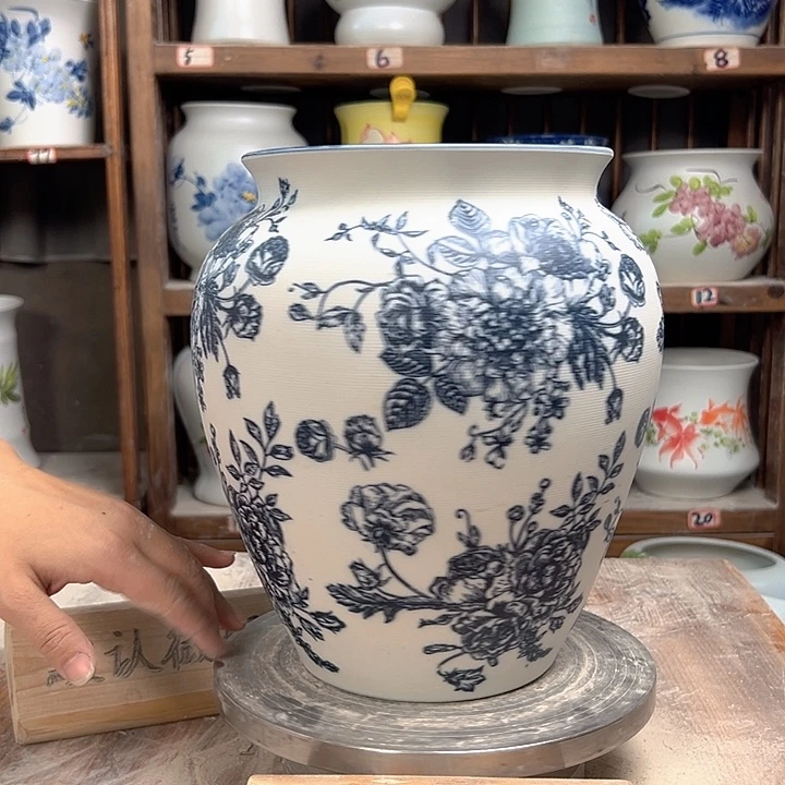 陶高26口18.5复古牡丹瓷陶瓷陶瓷陶瓷