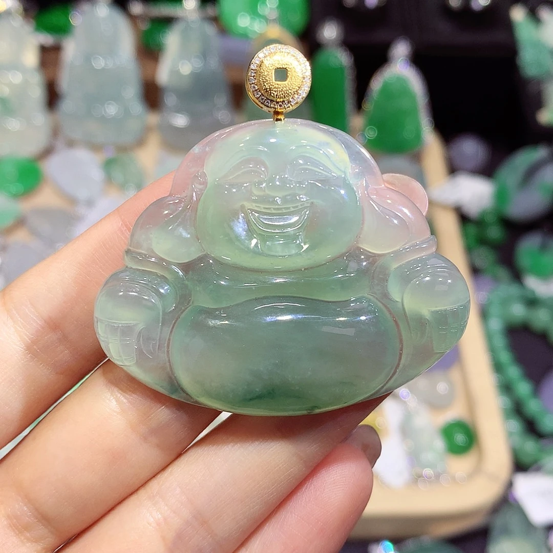 颈饰18K金镶嵌翡翠佛