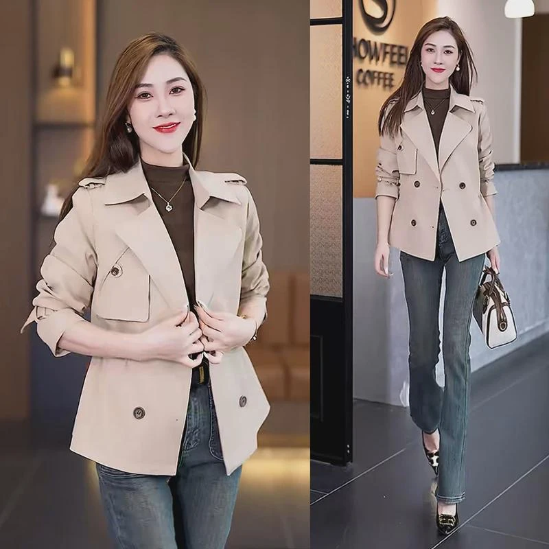 小个子短款风衣女2025年春秋新款收腰显瘦双排扣外套百搭