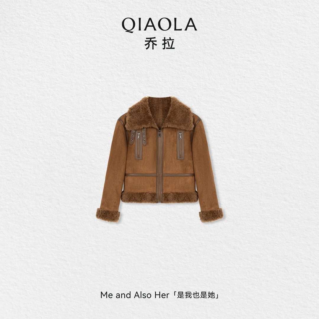 QIAOLA/乔拉【暖绒初阳】秋冬绵羊毛百搭简约时尚设计感短款外套