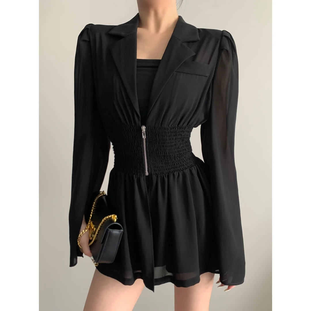 JIJINQI【现货清仓】长袖短裤连衣裙气质两件套JINQB0607