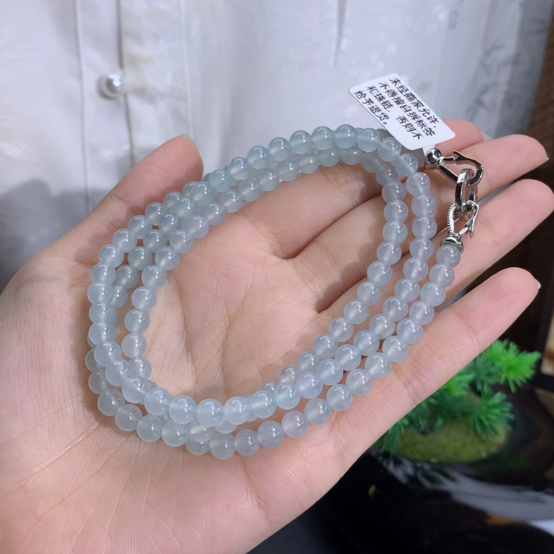 翡翠未镶嵌手串卡5.5冰胶蓝底项链