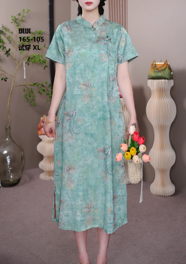 4505【凤凰于飞】花萝直筒遮肚子连衣裙