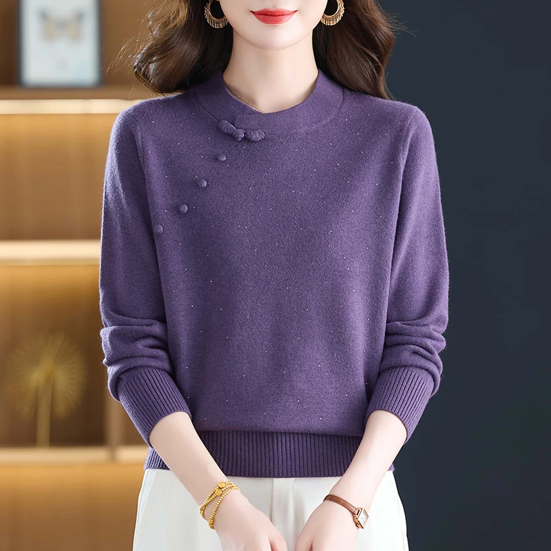 新中式国风羊毛衫女盘扣上衣洋气妈妈秋装2025年新款妈妈秋冬毛衣