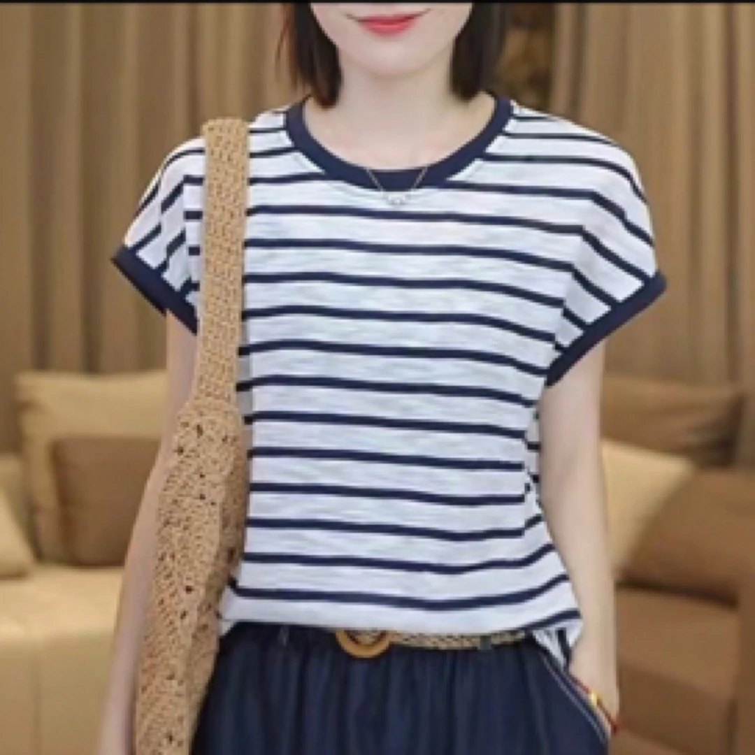 飞飞袖超薄2025年夏季新款大码显瘦套头针织T恤衫