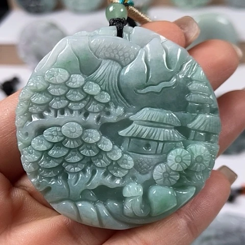 翡翠颈饰未镶嵌山水两面工福利