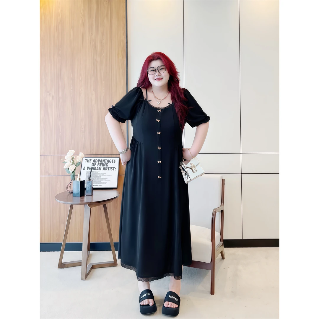 巷末晨光 / 显瘦韩系小黑裙掐腰连衣裙15364花契大码胖mm200斤