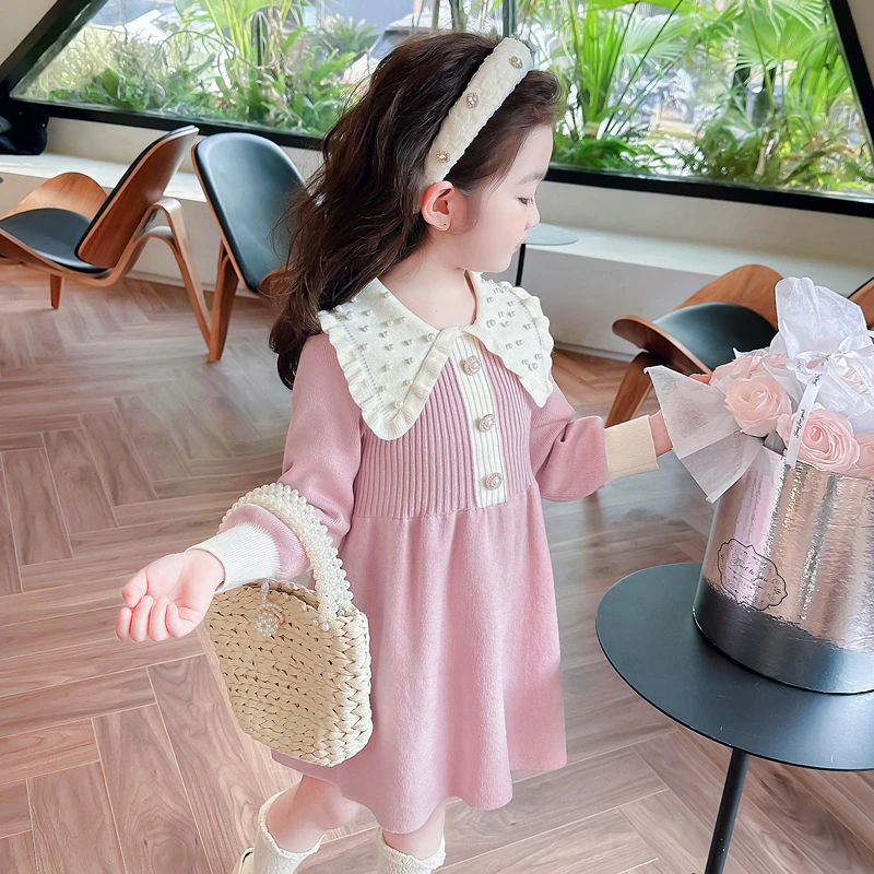 女童毛衣裙2025秋冬装女宝宝加绒加厚针织裙子儿童冬季公主裙爆款