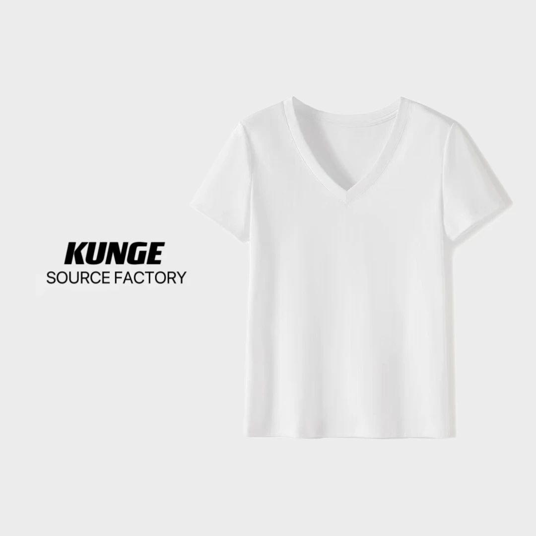 新款百搭V领绣花短袖T恤女纯色休闲夏季女士打底-9822