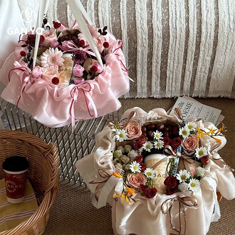 港与 芭蕾圆盒缎面花盒鲜花花束插花盒花艺花店包装花盒diy材料