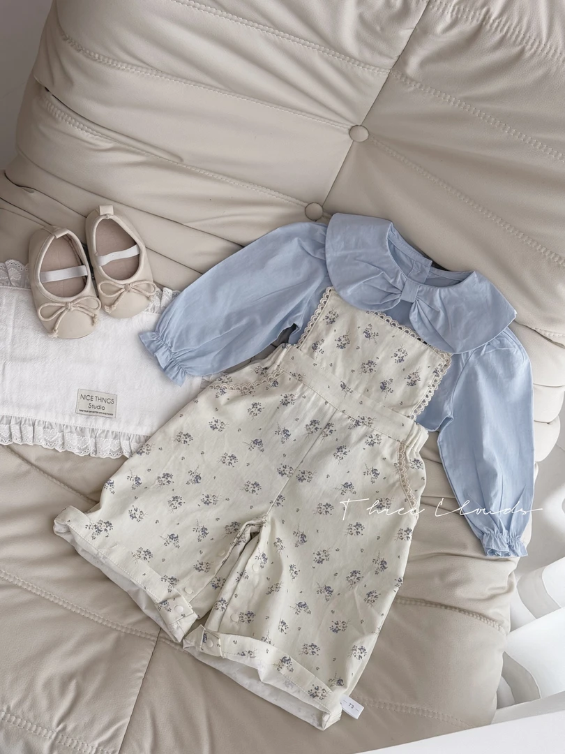 三小朵2515【海屿】春季婴幼儿女宝宝碎花背带套装娃娃领上衣