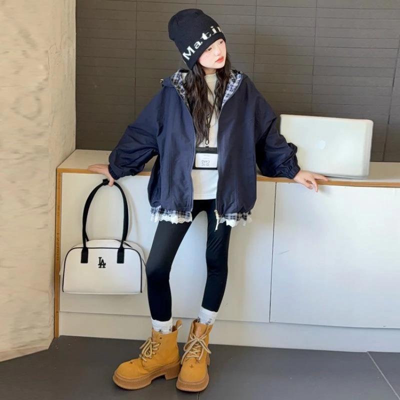 巴拉巴拉男孩女孩女童春秋季2025新款韩系宽松时尚花边连帽外套中