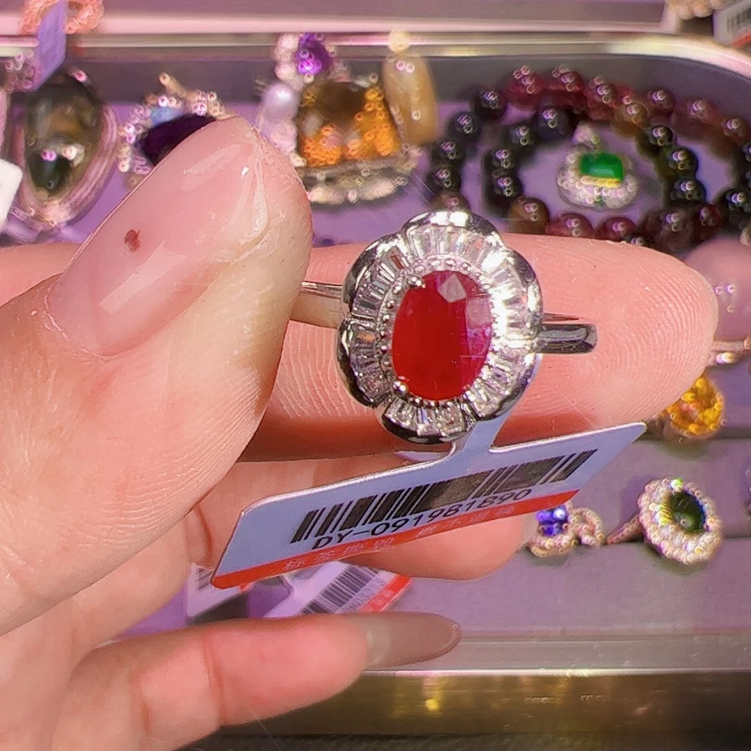 红宝石戒指银S925镶嵌