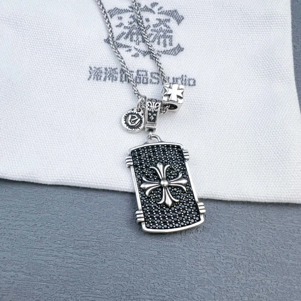 铜合金项链 十字架锆石吊坠项链肖邦长链百搭朋克潮酷男女项链