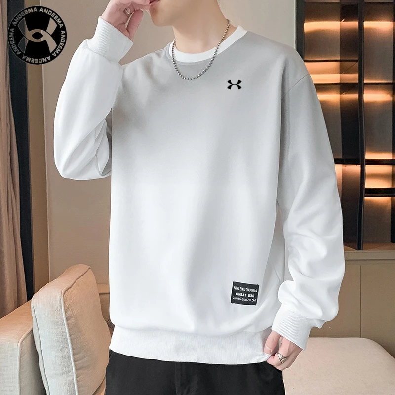 新款渐变色春秋季男士时尚潮流T恤休闲百搭帅气圆领套头长袖卫衣