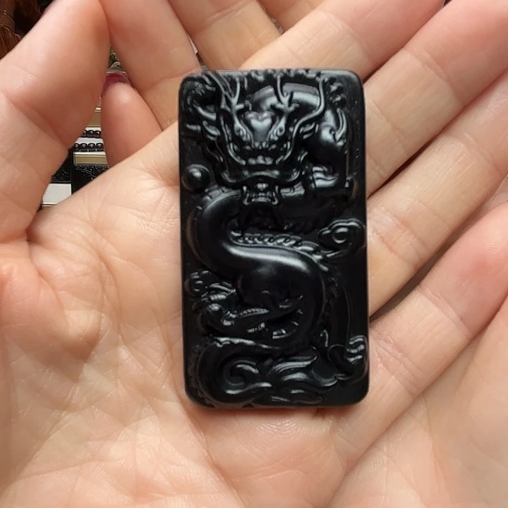 ༺***༻和田玉（墨玉）未镶嵌颈饰龙牌