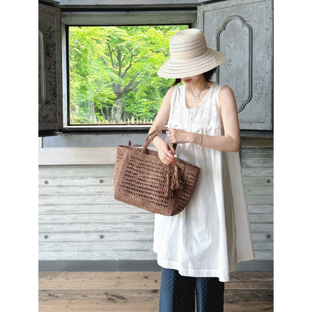 【MGDM】花朵刺绣V领背心长裙女设计款轻薄凉感蕾丝花边无袖上衣