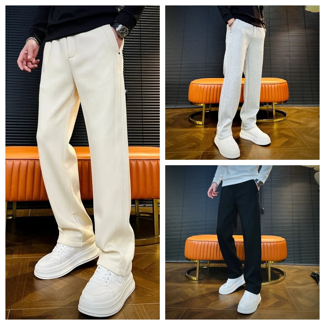 【高品质】男士冬季时尚潮流舒适简约加绒直筒高端轻奢百搭休闲裤