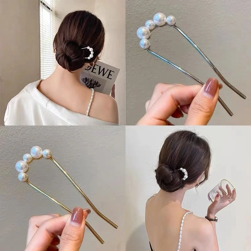 u型发簪女简约现代丸子头盘发神器发钗头饰。