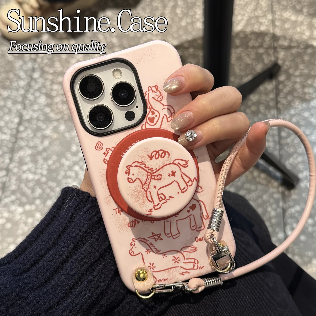 【磁吸菲林二合一】线条小马适用苹果16PROMAX/15/14防手机壳