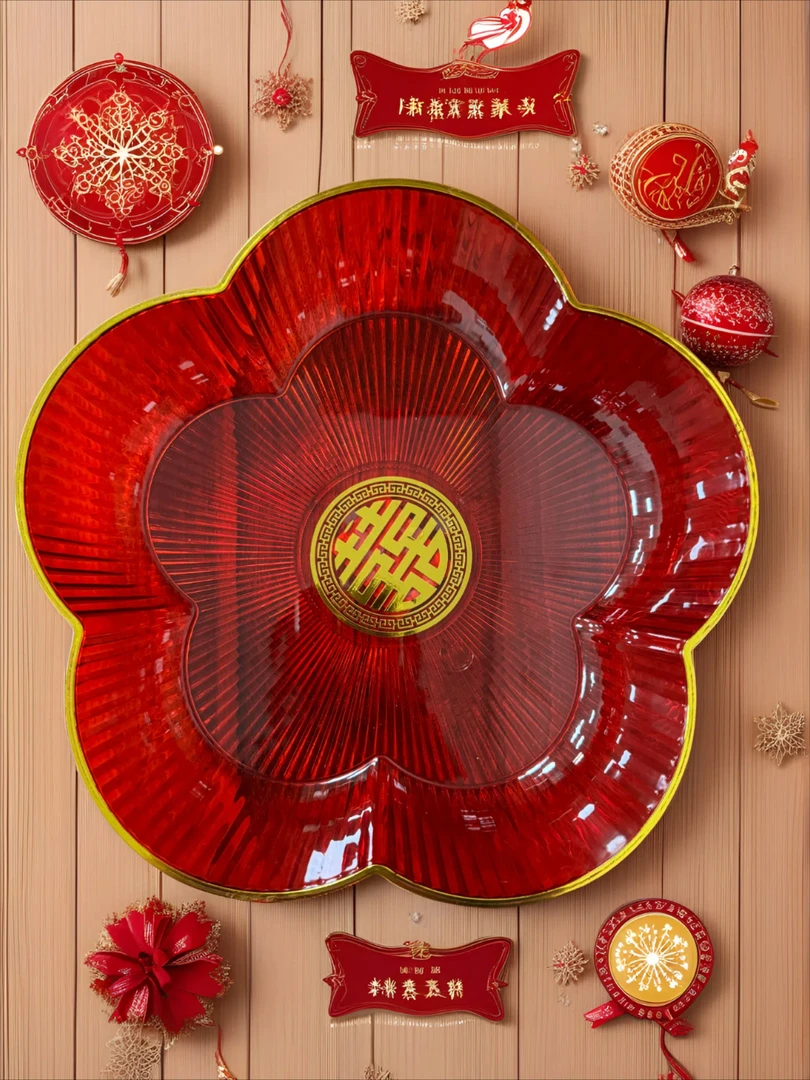 中式小清新纯色乔迁花朵防摔车载果盘婚庆大红干果盘