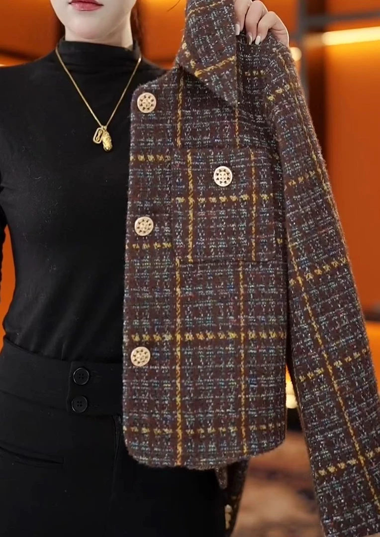 杭州原版正品2025初春季新款气质高级感优雅名媛咖色外套女