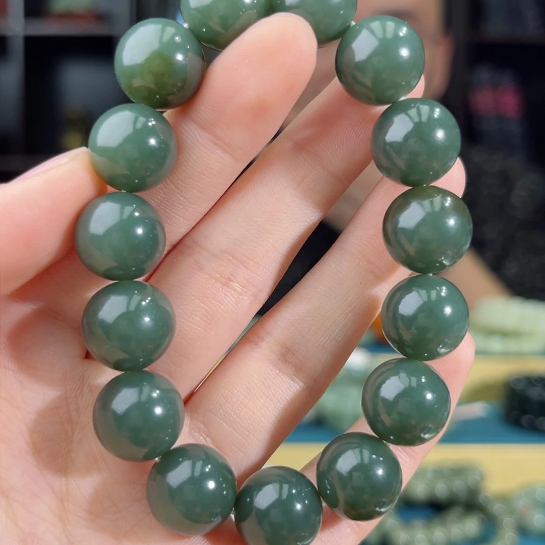 和田玉手链未镶嵌手串纯天然新疆且末料14mm