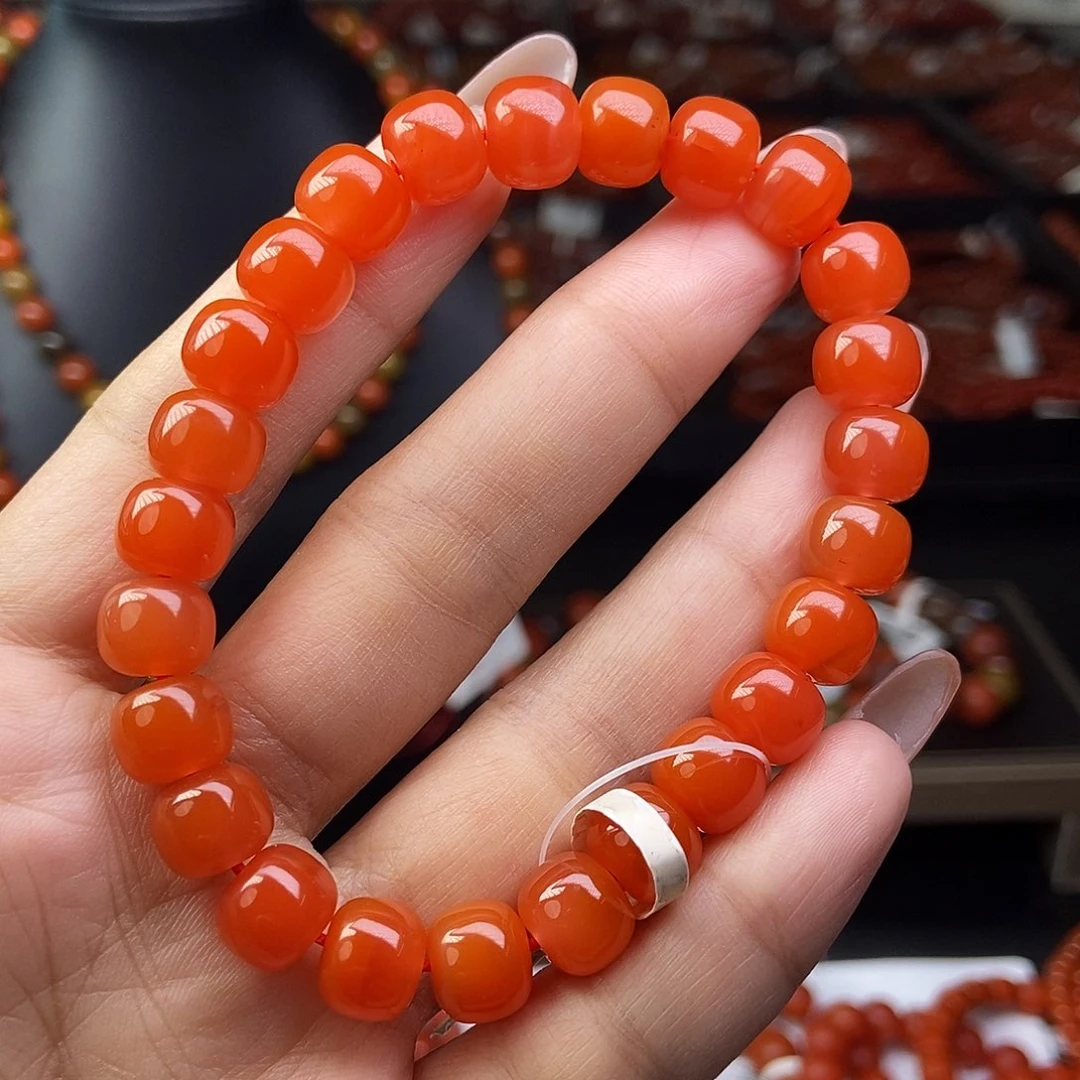 未镶嵌手链南红玛瑙保山冷水河柿子红9mm