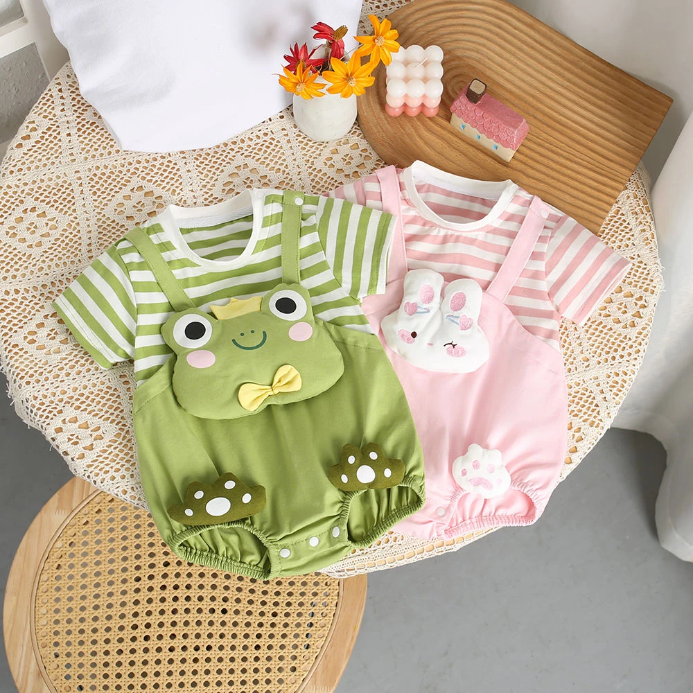 连体衣服婴儿包屁衣男女宝宝短袖圆领冰感洋气卡通外出服满月百天