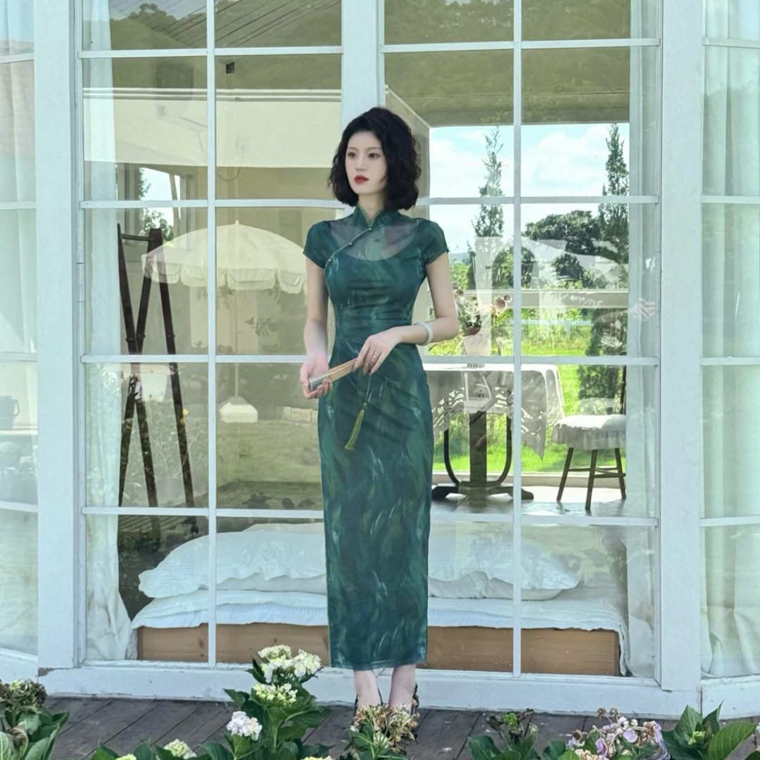 彩彩家【薄荷曼波】夏季收腰修身复古显瘦气质遮肉设计女装改良旗袍