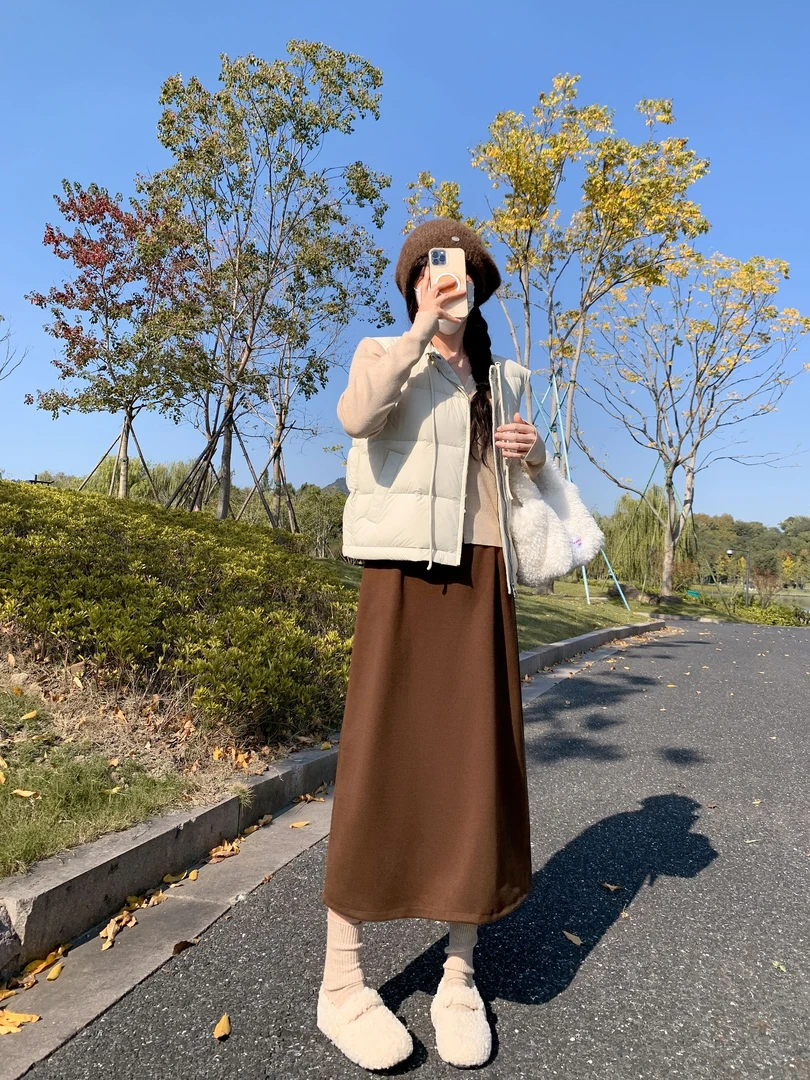 秋冬高腰毛呢气质半身裙百搭