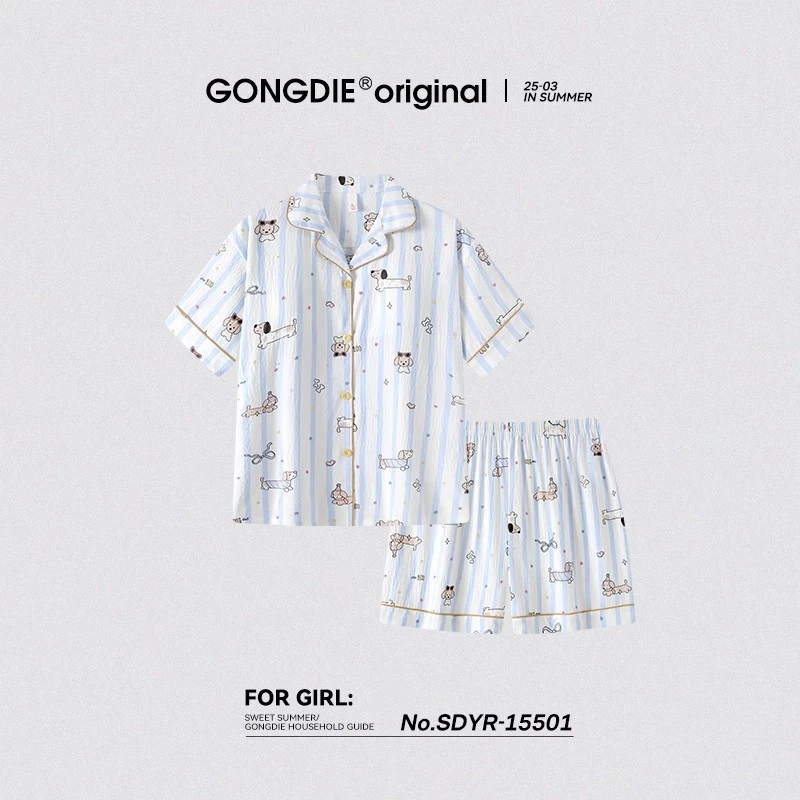 宫蝶【凉感型】腊肠狗短袖睡衣女夏季开衫套装外穿卡通小狗家居服