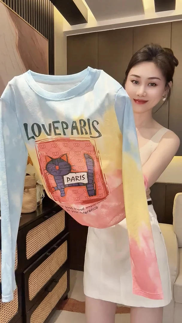 美式渐变卡通t恤女2025新款夏季潮牌设计感欧货洋气修身上衣