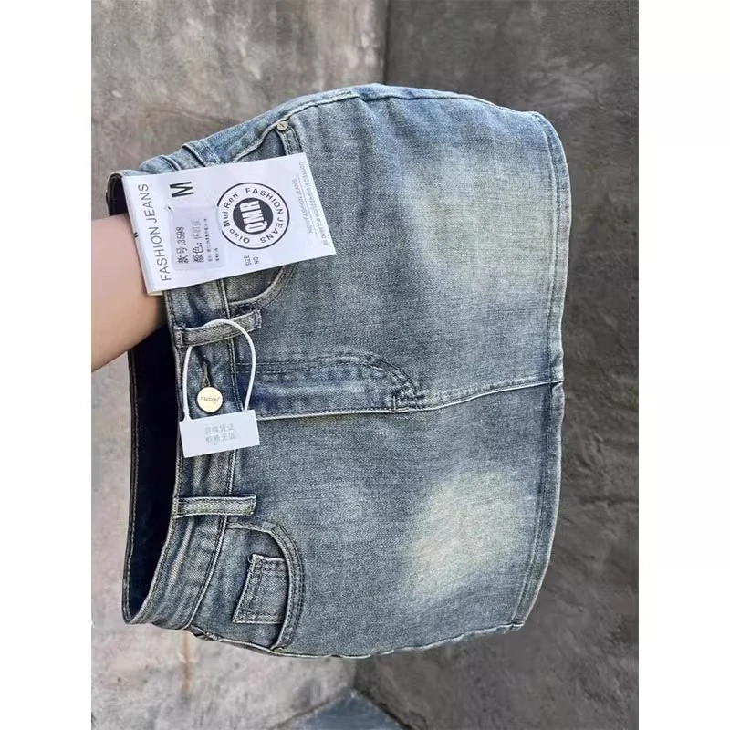 高腰弹力牛仔半身裙女夏季新款大码胖mm显瘦包臀裙防走光a字短裙