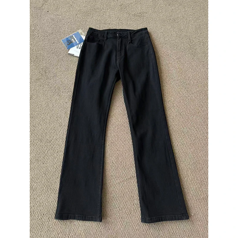 cleafit黑色微喇牛仔裤男款春秋显腿长直筒裤高级感潮牌vibe长裤