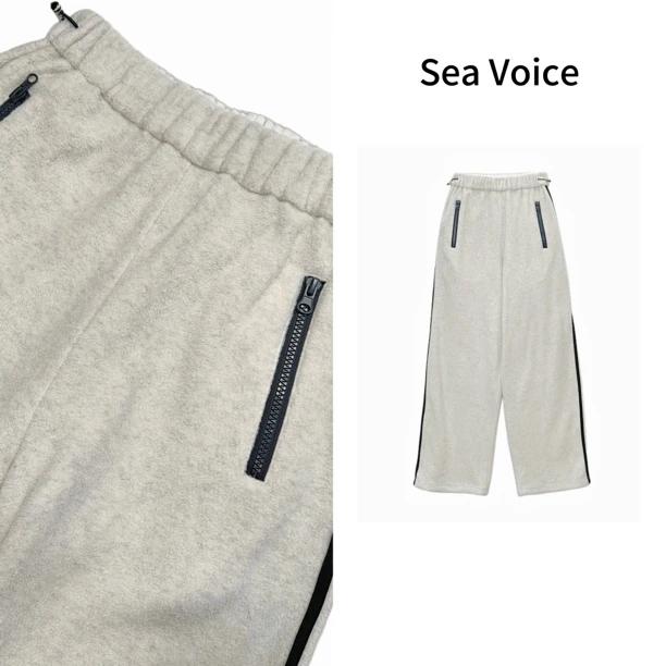 撞色“双侧条校服裤”加绒直筒高腰松紧腰休闲长裤5656